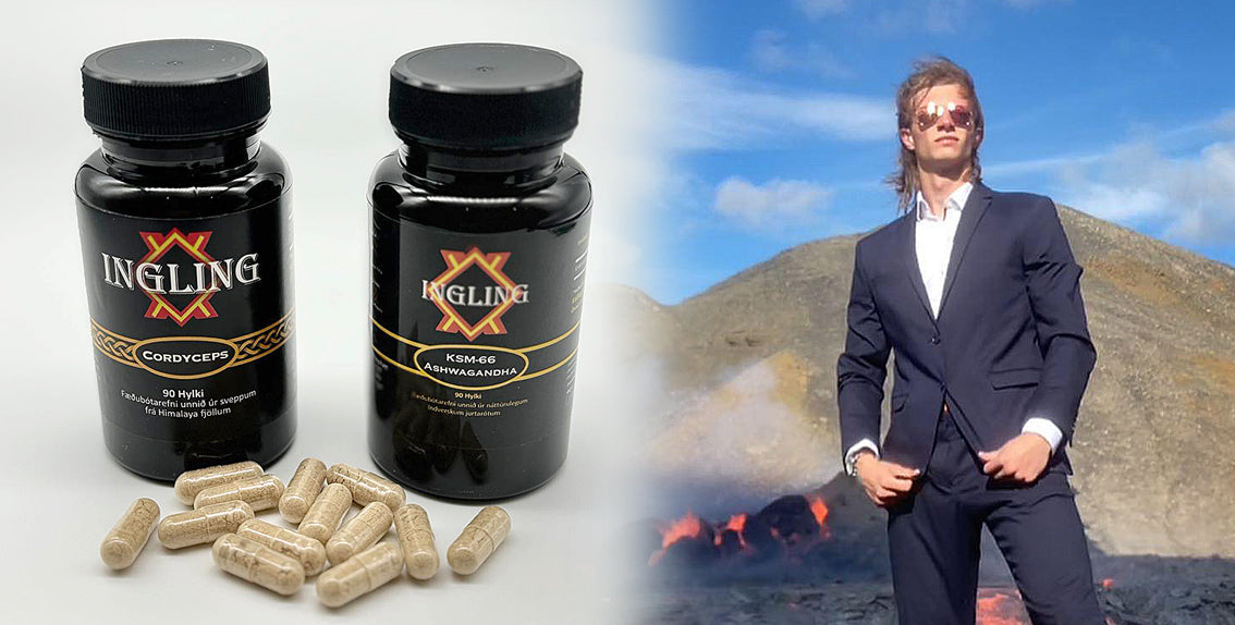 Ingling Cordyceps og KSM-66 Ashwagandha og Daníel Ingi Garðarsson, stofnandi Ingling. Mynd: Mosfellingur