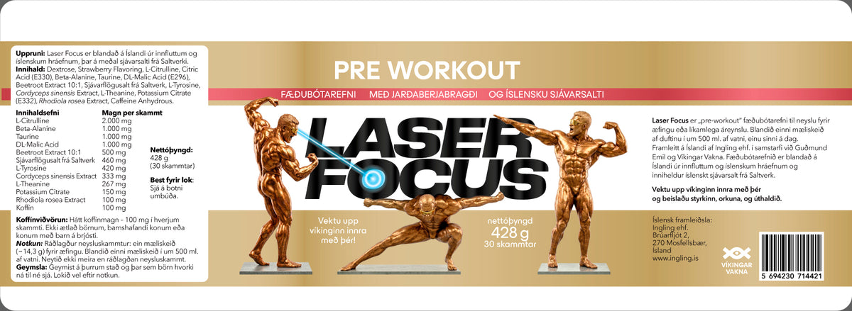 Laser Focus – vörumiði með innihaldslýsingu