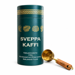 Sveppakaffi 170 g frá Ingling með meðfylgjandi mæliskeið á hvítum bakgrunni