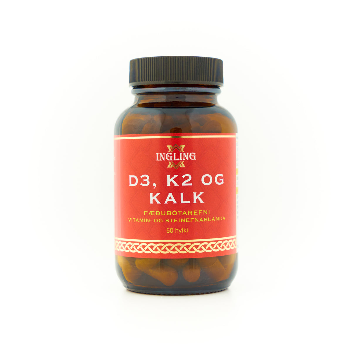 D3, K2 og kalk 60 hylki – D3-vítamín, K2 MK-7 og íslenskur kalkþörungur frá Ingling
